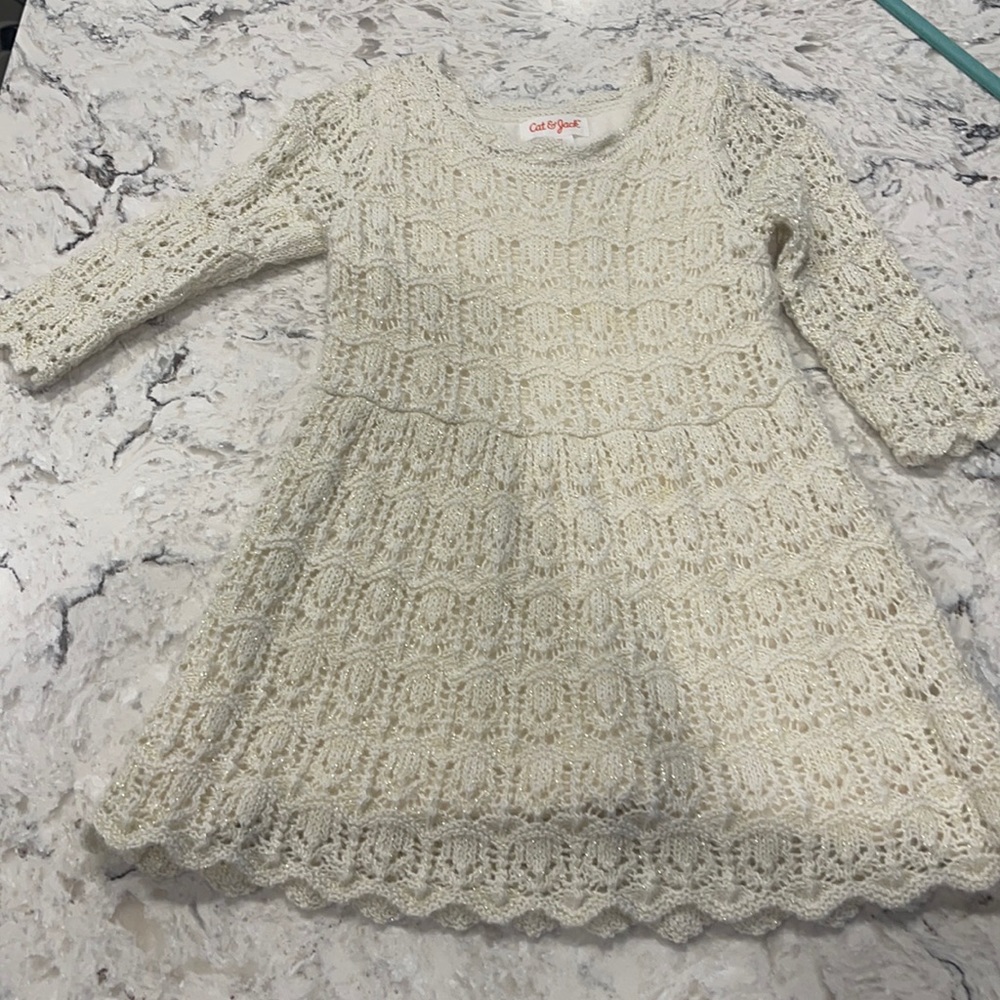 White and gold knit toddler dress cat and jack